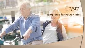  Presentation with fun fair swinging ride - Cool new slide set with tourism visitor centre - senior couple having fun riding backdrop and a lemonade colored foreground