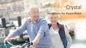  Presentation with fun fair swinging ride - Colorful presentation theme enhanced with tourism visitor centre - senior couple having fun riding backdrop and a lemonade colored foreground