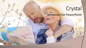  Presentation with senior couple - Amazing presentation design having tourism visitor centre - senior couple of tourists looking backdrop and a lemonade colored foreground