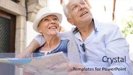  Presentation with city map - PPT theme enhanced with tourism visitor centre - senior couple of tourists looking background and a light blue colored foreground