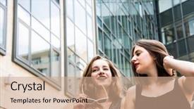  Presentation with helping others two hands woman - Beautiful PPT theme featuring tourism visitor centre - two beautiful hipster woman wearing backdrop and a  colored foreground