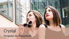  Presentation with helping others two hands woman - Audience pleasing slides consisting of tourism visitor centre - two beautiful hipster woman wearing backdrop and a  colored foreground