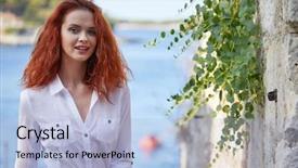  Presentation with dalmatia - Presentation design consisting of tourism visitor centre - woman traveller enjoys scenic view background and a  colored foreground