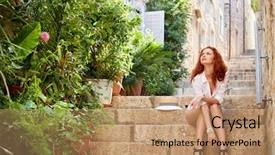  Presentation with scenic - Presentation theme with tourism visitor centre - woman traveller enjoys scenic view background and a coral colored foreground