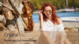  Presentation with dalmatia - Colorful slide set enhanced with tourism visitor centre - woman traveller enjoys scenic view backdrop and a  colored foreground