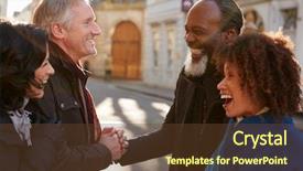  Presentation with tourist - Colorful PPT layouts enhanced with tourist - group of mature friends meeting backdrop and a tawny brown colored foreground