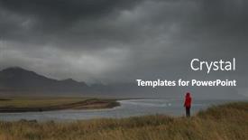  Presentation with iceland - PPT theme featuring tourist admiring a stormy landscape in iceland europe background and a gray colored foreground
