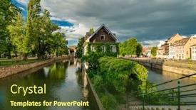  Presentation with bridges - Amazing PPT theme having tourist-area-petite-france backdrop and a tawny brown colored foreground