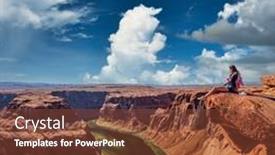  Presentation with arizona horseshoe bend colorado river - Audience pleasing PPT theme consisting of tourist-at-horseshoe-bend backdrop and a tawny brown colored foreground