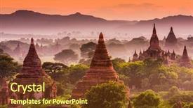  Presentation with archaeological - Presentation theme consisting of tourist attraction - bagan myanmar temples background and a tawny brown colored foreground