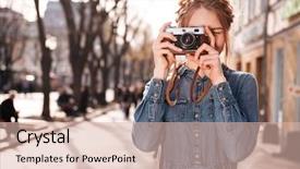 Presentation with old young - Slide deck with tourist attraction - concentrated cute young woman standing background and a lemonade colored foreground