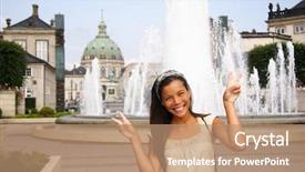  Presentation with denmark - PPT layouts enhanced with tourist attraction - copenhagen young woman doing peace background and a coral colored foreground