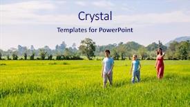  Presentation with rice fields - Colorful presentation enhanced with tourist attraction - family of mother and two backdrop and a sky blue colored foreground