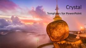  Presentation with rock - Slide deck enhanced with tourist attraction - kyaiktiyo myanmar at golden rock background and a light blue colored foreground