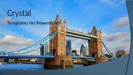  Presentation with london - Slides featuring tourist attraction - london tower bridge on thames background and a light blue colored foreground