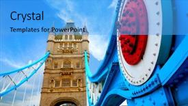  Presentation with tower of london - Theme consisting of tourist attraction - london tower bridge over thames background and a light blue colored foreground