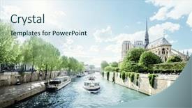  Presentation with notre dame paris france - Colorful presentation theme enhanced with tourist attraction - seine and notre dame de backdrop and a sky blue colored foreground