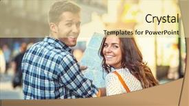  Presentation with map - PPT layouts enhanced with tourist attraction - young couple with a map background and a blonde colored foreground