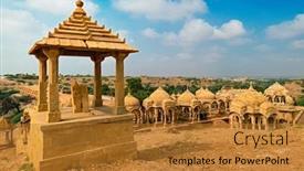  Presentation with hindu - Colorful PPT layouts enhanced with tourist-attraction-and-rajasthan-landmark backdrop and a gold colored foreground