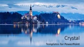  Presentation with fall lake - Colorful presentation theme enhanced with tourist attraction bled town slovenia backdrop and a light blue colored foreground