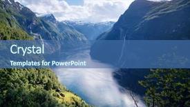  Presentation with mountain view - Cool new presentation design with tourist attraction near the city backdrop and a ocean colored foreground