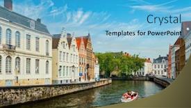  Presentation with canal - PPT theme enhanced with tourist-boat-in-canal-between background and a light blue colored foreground