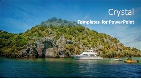  Presentation with high quality - PPT theme with tourist-boat-with-tourists-watching background and a teal colored foreground