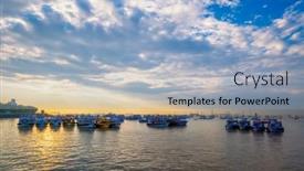  Presentation with boats - Slide deck having tourist-boats-in-sea background and a light blue colored foreground