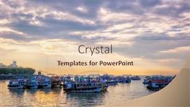  Presentation with boats - Amazing presentation design having tourist-boats-in-sea backdrop and a lemonade colored foreground