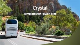  Presentation with road bus - Presentation theme consisting of tourist bus on mountain road background and a tawny brown colored foreground