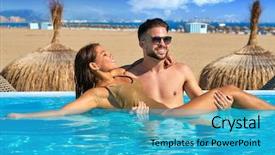  Presentation with infinity - Amazing PPT layouts having tourist couple bath in infinity backdrop and a teal colored foreground