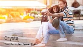  Presentation with steps - Slides with tourist couple photographing on steps background and a soft green colored foreground