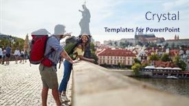  Presentation with prague - Theme consisting of tourist-couple-sightseeing-in-prague background and a sky blue colored foreground