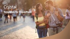  Presentation with prague - Slides enhanced with tourist-couple-sightseeing-in-prague background and a tawny brown colored foreground