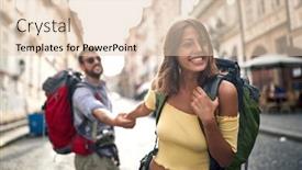  Presentation with prague - PPT layouts consisting of tourist-couple-sightseeing-in-prague background and a lemonade colored foreground