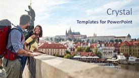  Presentation with prague - Slides enhanced with tourist-couple-sightseeing-in-prague background and a sky blue colored foreground