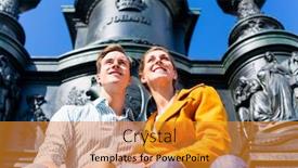  Presentation with tourist - Presentation theme consisting of tourist-couple-sitting-in-dresden background and a gold colored foreground