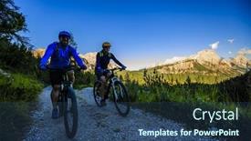  Presentation with cycling - Presentation featuring tourist cycling in cortina d'ampezzo stunning rocky mountains on the background family riding mtb enduro flow trail south tyrol province of italy dolomites background and a ocean colored foreground