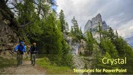  Presentation with cycling - Cool new presentation design with tourist cycling in cortina d'ampezzo stunning rocky mountains on the background family riding mtb enduro flow trail south tyrol province of italy dolomites backdrop and a tawny brown colored foreground