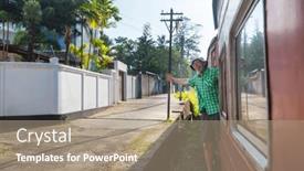  Presentation with train - Slides featuring tourist-enjoying-train-ride background and a coral colored foreground