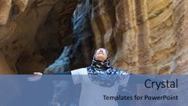  Presentation with petra jordan - Beautiful slide set featuring tourist girl with hijab visiting petra in jordan backdrop and a teal colored foreground