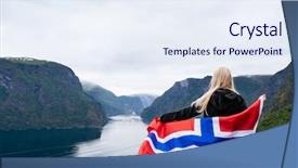  Presentation with tourist - Audience pleasing PPT theme consisting of tourist girl with the flag backdrop and a  colored foreground