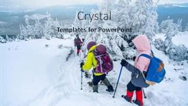  Presentation with trekking - Presentation theme featuring tourist-group-in-snowy-mountains background and a light blue colored foreground