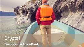  Presentation with chile patagonia - Presentation theme consisting of tourist-in-boat-tour background and a coral colored foreground