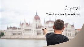  Presentation with budapest - Presentation theme consisting of tourist-in-budapest-parliament-building background and a sky blue colored foreground