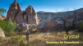  Presentation with volcanic rock - Presentation theme consisting of tourist-in-cappadocia-red-valley background and a tawny brown colored foreground