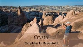  Presentation with cappadocia - PPT theme consisting of tourist-in-cappadocia-taking-photo background and a coral colored foreground