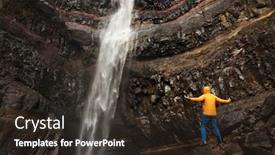 Presentation with third - Beautiful PPT theme featuring tourist in front of hengifoss waterfall the third highest waterfall in iceland surrounded by basaltic strata with red layers of clay between the basaltic layers backdrop and a tawny brown colored foreground