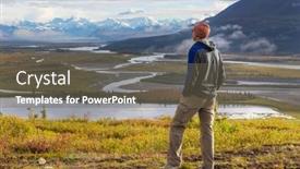  Presentation with snowy mountain tops in alaska - Presentation design featuring tourist-in-mountains-of-alaska background and a tawny brown colored foreground