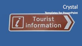  Presentation with information - Theme featuring tourist information sign with symbol isolated on blue background and a ocean colored foreground